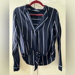 Rails Navy Blue Pinstripe Blouse Size XS